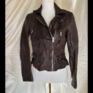 ALLSAINTS WOMEN'S DARK BROWN ITALIAN LEATHER MOTORCYCLE JACKET UEC US SIZE 8